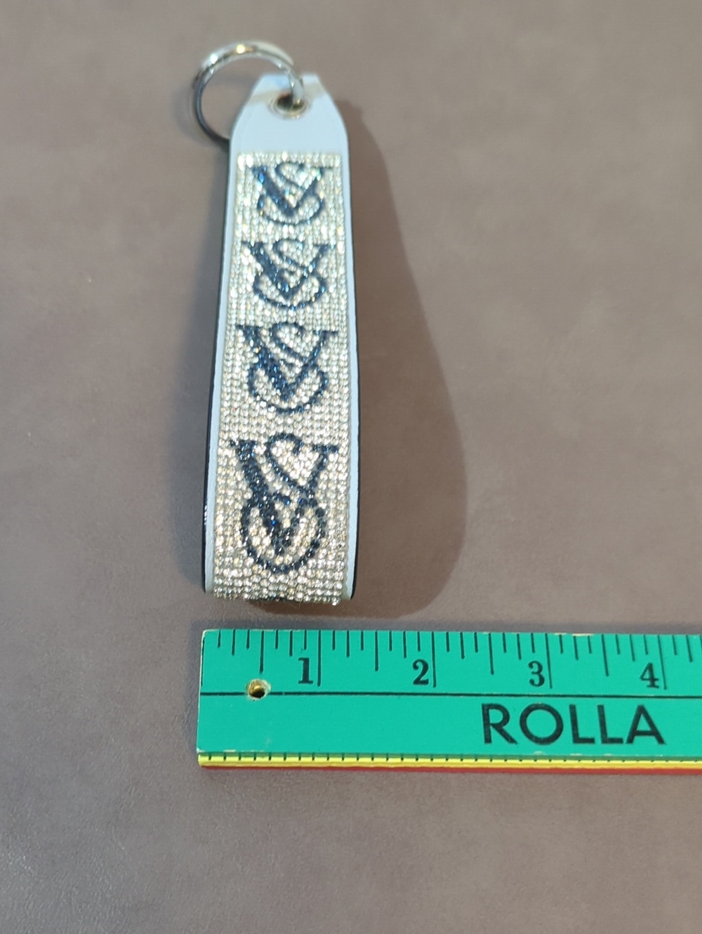 Victoria's Secret Wristlet Strap Keychain Silver And Blue Rhinestone VS Logo - Picture 6 of 6